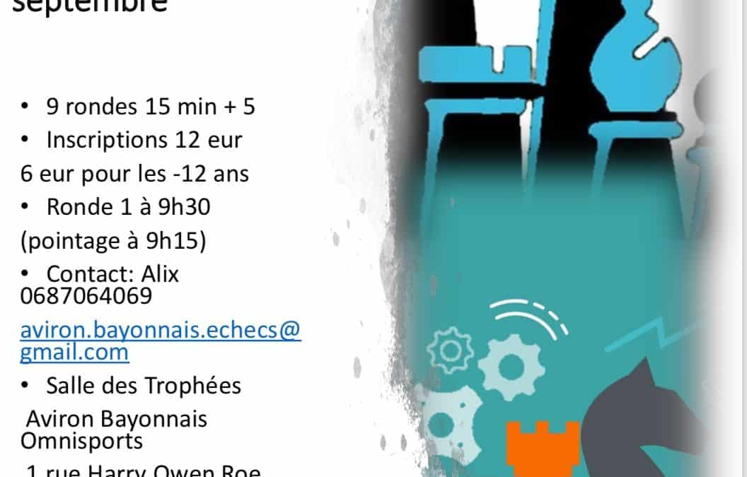 TOURNOI DE RAPIDE HOMOLOGUE FIDE LE 22 SEPTEMBRE 2019